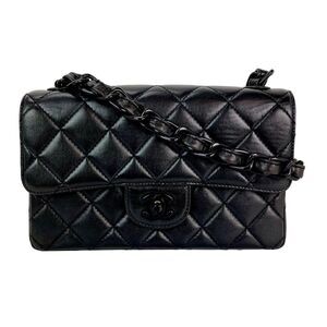 Chanel Vintage Quilted Lambskin Black Resin Chain Small Classic Single Flap Bag